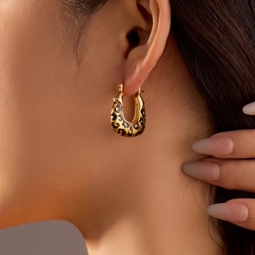 Leopard Print Earrings for Women Gold-tone and Black Hoop Earrings Geometric Drop Earring Studs Hypoallergenic Fashion Jewelry Gifts Unisex2