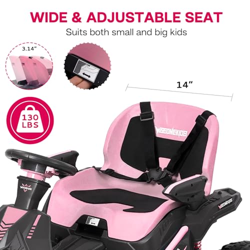 24V Ride on Toy for Big Children, Kids\' Electric Vehicles Outdoor Race Toy with 4 Strong Motors Total 300W Bluetooth Speaker and 24V 7AH Big Battery, Adjustable Seat, Electric Cars (Pink) - Thumbnail 3