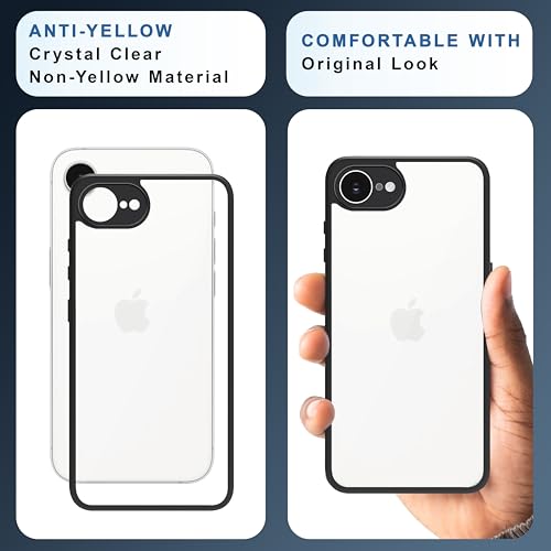 Image of CEDO Backcover for iPhone 16e / iPhone 17e | Camera Protection Bump Shockproof Edge | Ultra Hybrid Transparent Acrylic Clear TPU+PC Hard Backcase Cover (Black)