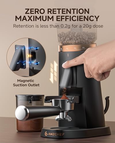 Image of AMZCHEF Single Dose Coffee Grinder - 75 Settings Burr Grinder, 40mm Conical Burr, Anti-Static & Low-Retention Design, Quiet DC Motor with Magnetic Outlet & Vacuum Dosing Cup for Espresso, French Press
