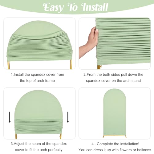Wedding Arch Cover 7.2FT Sage Green Spandex Fitted Arch Cover Round Top Stand Covers Double-side Stretchy Chiara Cover Backdrop Cover for Wedding Banquet Birthday Party Ceremony Baby Shower Decoration by FEINIGESI - Used condition - Image 4