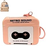Mini Cassette Player, Micro Retro Sound Keychain, Portable Vintage Microcassette Player Keychain, Retro Tape Recorder Pendant for Backpacks, Handbags, Recordable Fun Gift (Pink)