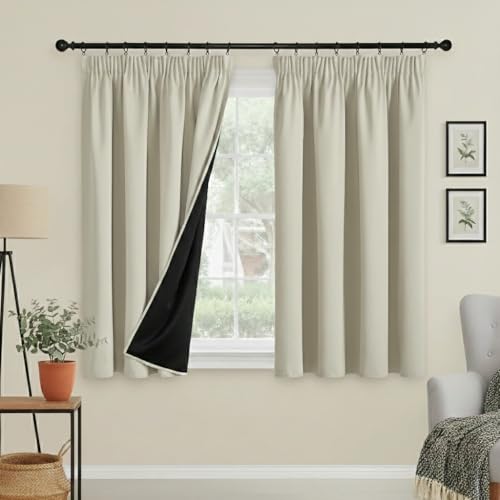 PONY DANCE 100% Blackout Thermal Insulated Curtains, 52"x54", Light Beige