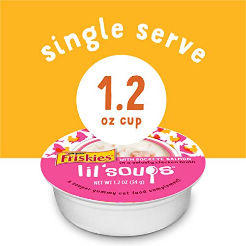 Purina Friskies Grain Free Wet Cat Food Complement Variety Pack, Lil\' Soups Salmon, Tuna, Chicken & Shrimp - (30) 1.2 oz. Cups - Thumbnail 3