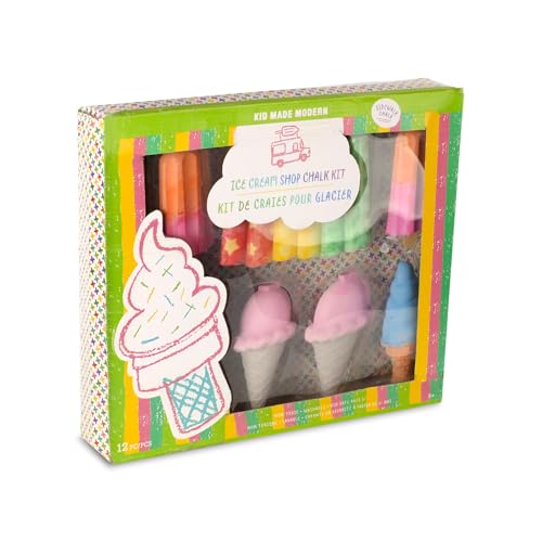 Kid Made Modern Ice Cream Shop Sidewalk Chalks for Kids & Toddlers Ages 3+ - Non-Toxic Washable Fun Chalk Set for Outdoor Play Games (12 Multi Colored Chalk)