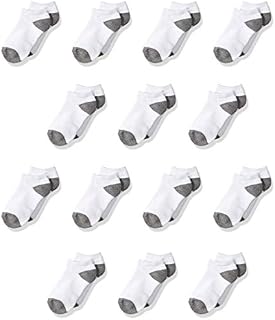 Amazon Essentials Kids Boys Cotton Ankle Socks, 14-Pack White/Grey, Medium