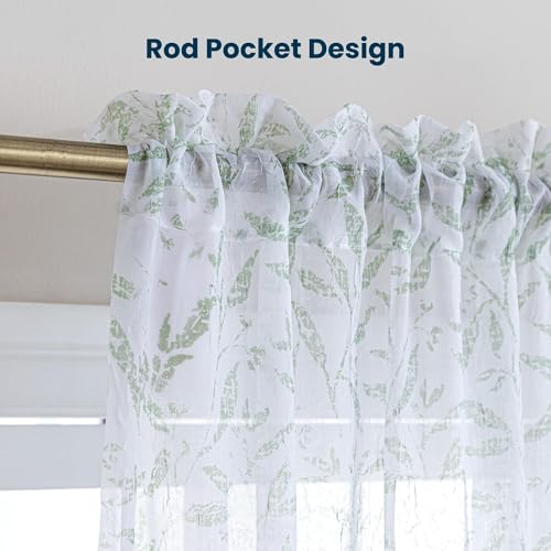 SLEEP ZONE Sheer Curtains for Bedroom Living Room, Floral Printed Sheer Curtains 72 inches Long 2 Panels Light Filtering Farmhouse Window Treatments Drapes with Rod Pocket, 42" W ×72" L, Sage Green - image 3