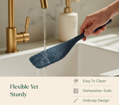 Image of Ember Cookware Silicone Flip Spatula 34 cm | 230C Heat Resistant | Wide, Versatile Spatula for Dosa, Pancakes & Cutlets | Platinum Grade Silicone | Non Scratch Seamless Unibody Design | Blue