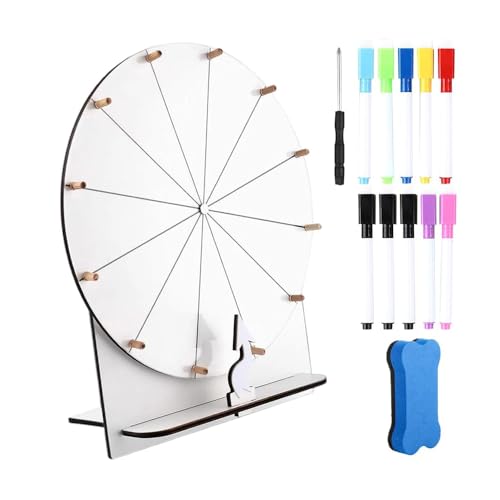 EIMZU Glücksrad zum Drehen 29cm Hölzernes Glücksrad Großes Set mit Radiergummi und Markierstift für Party