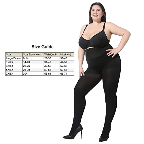 MOOCHI 2 Pairs Women's Plus Size Opaque Tights Control Top High Waist Ultra Soft Elastic2