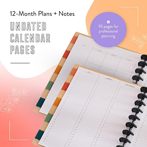The Happy Planner Plans + Notes Monthly Planner - 12 Month Undated Planner - 9 Sheet Daily Planner with 4 Dividers & 12 Sticker Sheets - Cabana Stripe Theme - Big Sized 11.5" x 10"