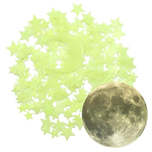 200pcs Sticker Mural éToile,Siebwinn 3d Autocollants Lumineux Mural Stickers Ciel éToilé DéCors Avec 2pcs Lumineux DéCalcomanie de Lune Cover