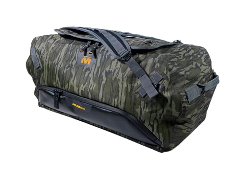Image of Muddy Outdoors DV8 70L Waterproof Duffle Bag - Mossy Oak Bottomland - Welded IPX6 Water-Resistant PU Construction with Reinforced TPU Bottom