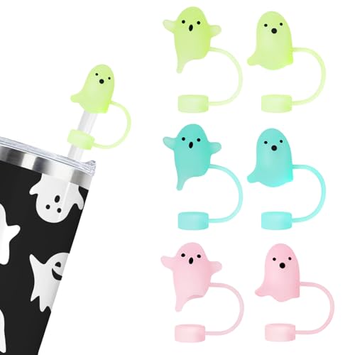 6-Pack Halloween Ghost Silicone Straw Toppers Covers, 10mm/0.4In...