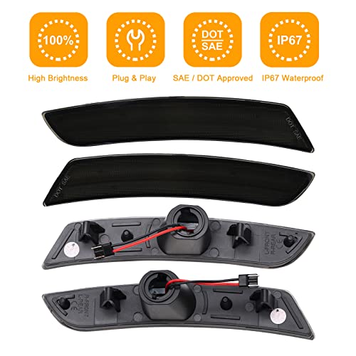 Aexploer Led Side Marker Lights Kits Compatible With Camaro 2016-2023, Smoked Lens Front Amber&Rear Red Bumper Side Marker Lamp Turn Signal Light Assembly Replacement 4Pcs #TOP5
