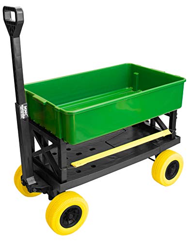 Mighty Max Cart - Adjustable Length Utility Wagon - Includes Tub & Interchangeable Accessories - Compact Easy Storage Pull Cart - All Terrain Wheels (Multi-Purpose Green on Yellow)