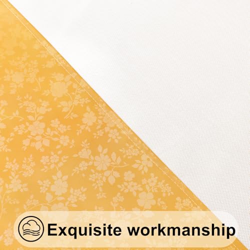Image of Smiry Waterproof Heavy Duty Vinyl Fitted Tablecloth for 57 inch-68 inch Round Table | Elastic Plastic Table Cloth, Wipeable Washable Floral Patio Table Cover for Picnic, Kitchen and Dining, Mustard Yellow