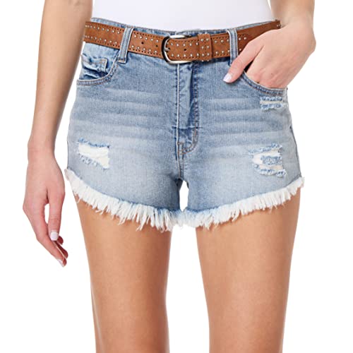 Wallflower Women's Fearless Curvy Denim Shorts High-Rise Belted Insta Vintage Juniors, Jolene #TOP21