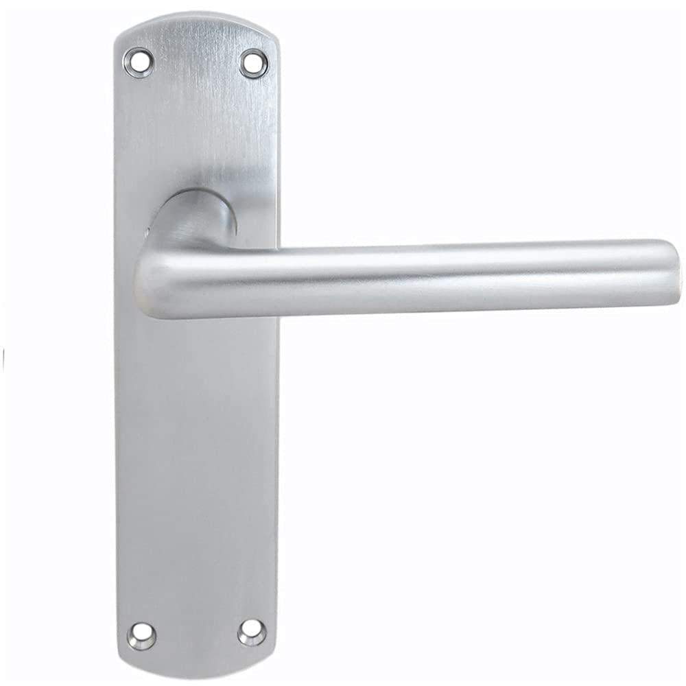 Rounded Straight Bar Handle on Latch Backplate - 170 x 42mm - Satin Chrome | Lever on Backplate Door Handle - Internal Door Hardware - Lock, Euro, Oval and Latch Options Available