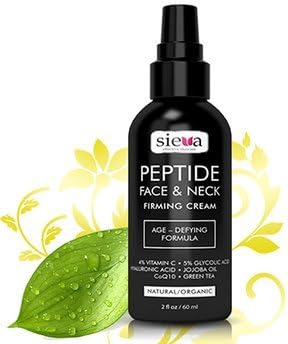 Peptide Face and Neck Firming Cream (2 Oz) – Anti-Aging Face Cream with Vitamin C & Glycolic Acid - Tighten & Smoothes Sagging Skin, Fight Wrinkles, Reduces Puffy Eyes - By Sieva Skincare