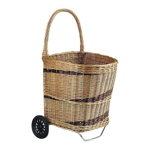 AUBRY GASPARD - Chariot à Bûches Osier Buff sur roulettes - Naturel - Dimensions 48x48x48 cm - Anse Inarrachable - Fond Plein Antipoussière - Pratique et Élégant pour Rangement de Bois
