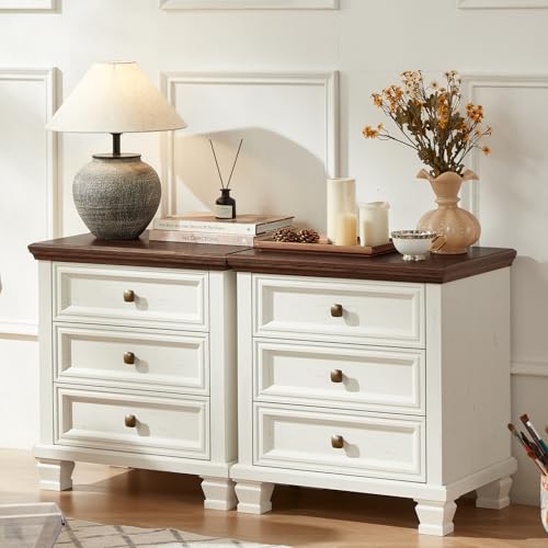 Farmhouse Nightstand Set of 2 with Storage