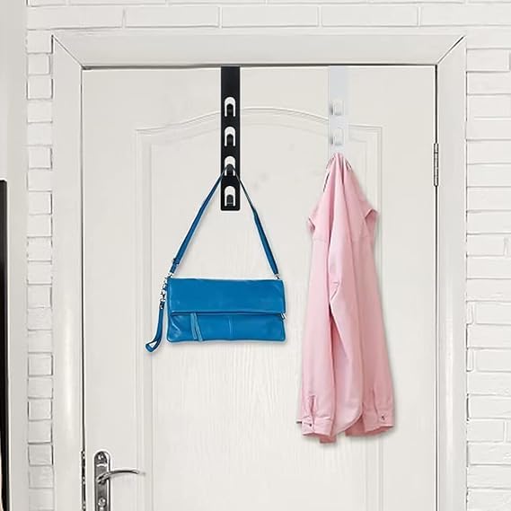 Image of Over The Door Hook Hanger, Heavy Duty Stainless Steel Door Hanging Organizer with 4 Hooks, No Drill Metal Overdoor Hook Rack for Clothes, Towels, Bags, Coats (Pack of 2)