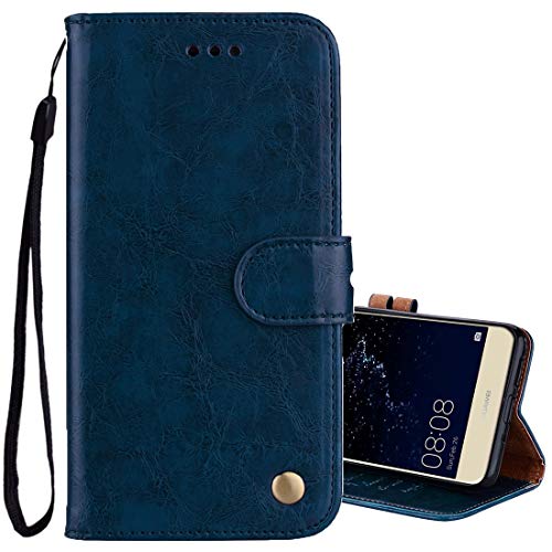 COMPATIBILE CUSTODIA HUAWEI P10 LITE (WAS-LX1 WAS-LX1A) schermo 5.2 Copertura cover STAND FLIP libro protezione antiurto magnetica GEL silicone tpu MORBIDA eco pelle portafoglio porta carte blu