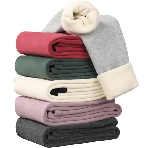 6 Pack Girls Winter Fleece Lined Leggings Cotton Pants Toddler Kids Thick Warm Pants Thermal Soft Leggings for Girls