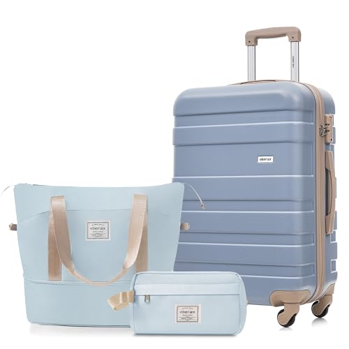 Image of 24 Inch Checked Suitcase with TSA Lock Travel Duffel Bag Wet-Dry Toiletry Bag, Blue