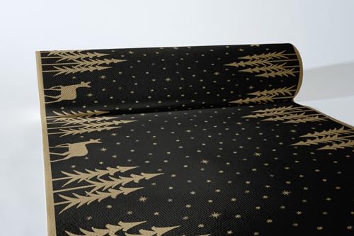 Mank Airlaid Tischläufer 40 cm x 24 m, Tischdecken Rolle stoffähnlich, praktische Einmal Tischdecke für Weihnachten 1 Stück, Liane (Schwarz)
