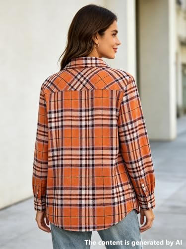 Image of SANGTREE Women and Girls Long Sleeve Flannel Casual Button Down Plaid Shirt
