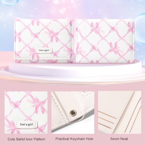 Sunwel Fashion Ballerina Wallets Girls Cute Ballet Slippers & Bow Prints Small Wallet Card Slots ID Window for Women Girls4