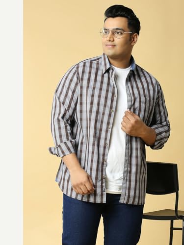 Image of Thomas Scott Men Pure Cotton Regular Plus Size Premium Checked Casual Shirt