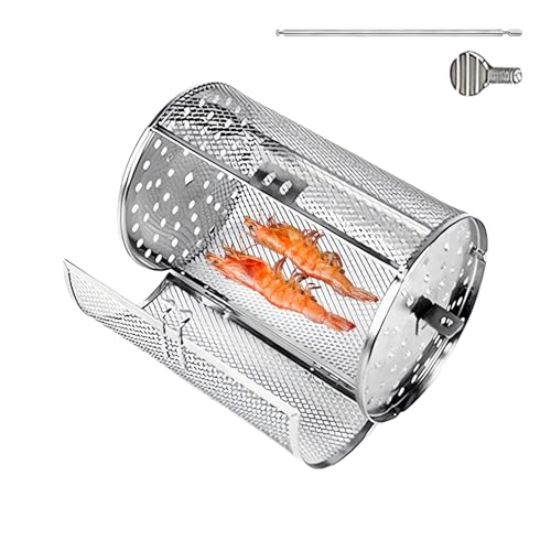 Barbacoa giratoria de acero inoxidable, cesta de barbacoa giratoria, jaula de barbacoa enrollable, accesorio estable para barbacoa