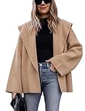 Hooever Women's Shawl Collar Sweater Oversized Cardigan Open Front Fall Winter Cropped Knit Sweater(Khaki-XL)