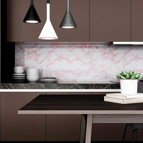 Image of Self Adhesive Marble Wallpaper Kitchen Oil Proof & Waterproof Wallpaper for Cabinet Makeover, Almirah, Plastic & Tabletop, Wardrobe (60x200cm) (Pink)