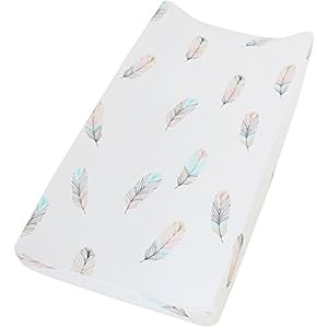 LifeTree Diaper Changing Pad Cover for Boys Girls – Soft Cotton Fitted Changing Table Sheets – 16″x32″ Feather Print