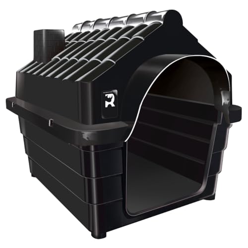 Casa Casinha para Cachorro N6 Plástico Resistente Desmontável Telhado Inclinado Proteção contra Chuva e Vento 78x67x67cm para Cães Pequenos Preta