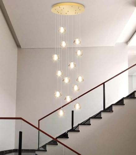 Image of Modern Crystal Chandelier for Hallway Gold LED Ceiling Lighting for Staircase Light Fixture for Living Room Foyer Entryway