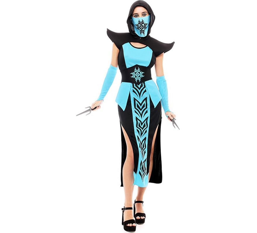 Disfraz de Ninja Kombat azul y negro para mujer Talla L