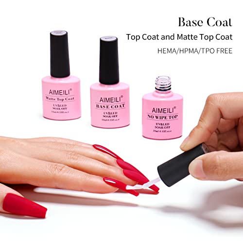 AIMEILI Base e Top Coat Extrabrilhos e Top Coat Fosco, 3x10ml Esmaltes de Unhas e Sem Limpeza, Conju