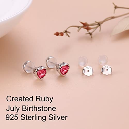July Birthstone Ruby Earrings For Women Girls, 925 Sterling Silver Heart Stud Earrings For Women Teen Girls Red Earrings Jewelry Mothers Day Valentines Christmas Birthday Gifts For Women Her #TOP4