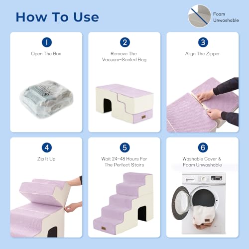 ZOMISIA Dog Steps for High Beds - 5 Step 24" H Pet Stairs with Tunnel 2 in 1 with Zippers Suitable for Small Dogs and Cats, Indoor Cat Ladders with Non-Slip Bottom, Beige by ZOMISIA - Used condition - Image 7