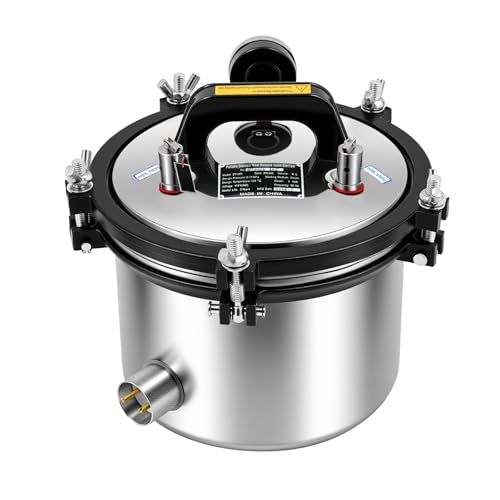 8L Steam Autoclave Sterilizer 110V 1.2KW Portable Lab Sterilizer 304 Stainless Steel, High Pressure Dental Medical Autoclave with Temperature Control 126-129℃ for Lab Equipment Tattoo Nail Tools