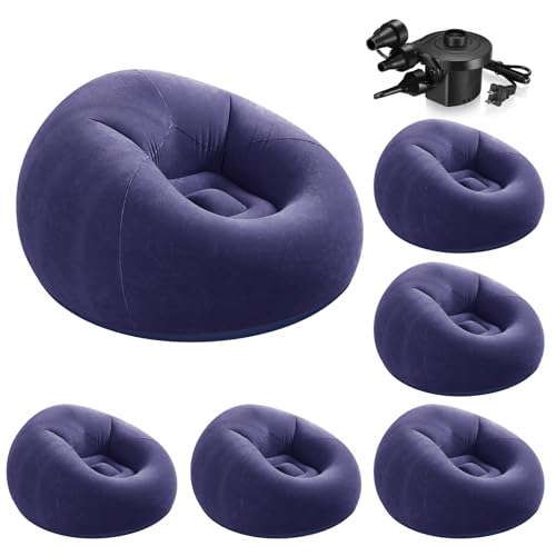 Image of 6 Pcs Bean Bag Chairs for Adults Inflatable Chairs with Electric Air Pump Blow up Couch Folding Portable Inflatable Couch Lazy Sofa for Reading Living Room Camping (Blue)