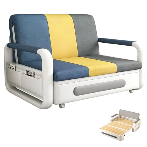 Sofá cama convertible con almacenamiento, cama plegable doble, diseño de ahorro de espacio con bolsillos para reposabrazos, ideal para sala de estar y dormitorio