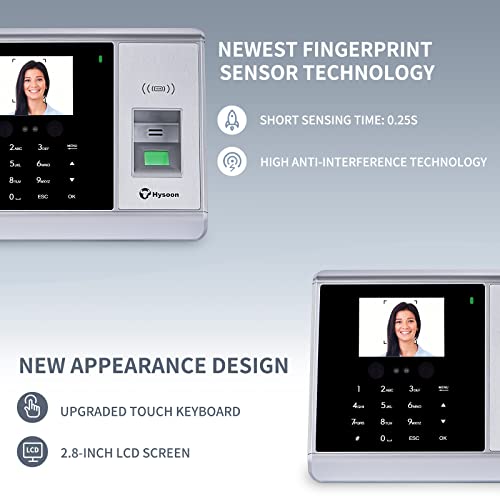 Hysoon Time Clock, Face Time Clocks For Employees Small Business With Touch Keyboard& 2.8 Inch Lcd Display, Face, Fingerprint, Rfid And Pin Four In One Time Card Machine, Automatic Clock In And Out #TOP3
