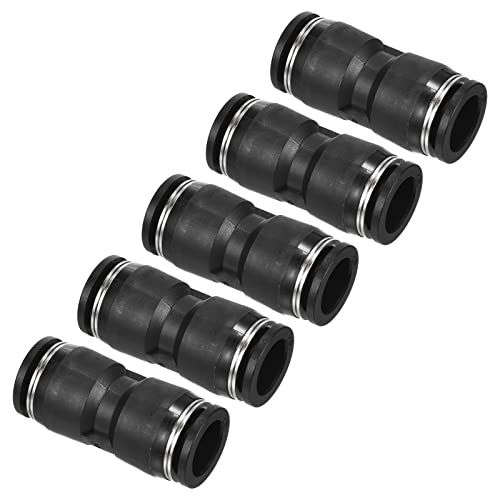 Image of PATIKIL 1/2" Push to Connect Air Line Fitting, 5 Pack Straight Union Pneumatic Quick Connect Fittings, Black