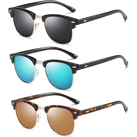 Hilbalm 3 Pack Polarized Sunglasses for women men UV400 Glasses (Black frame-gray lens/Black frame-blue lens/Leopard Frame-Brown Lens) Cover
